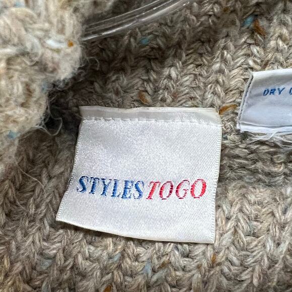 Vintage Y2K Chunky Knit Sweater XL Beige Cream Ribbed Turtleneck Cottage Cabin - Picture 10 of 13